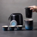 portable ceramic travel tea set full view 10.1oz with carrying bag