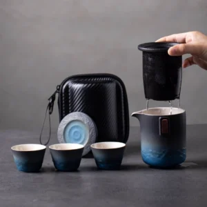 portable ceramic travel tea set full view 10.1oz with carrying bag
