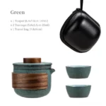 portable ceramic travel gongfu tea set green variant with carrying case