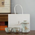 portable ceramic travel tea set style a with cute cat pattern and carrying case