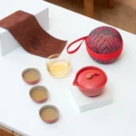 Complete portable Chinese Gongfu travel tea set open with all components displayed