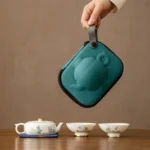 Portable hand painted floral porcelain travel tea set closed carry case