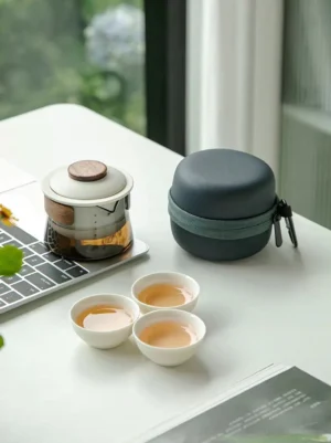 complete portable gongfu travel tea set with glass teapot ceramic cups and carry case