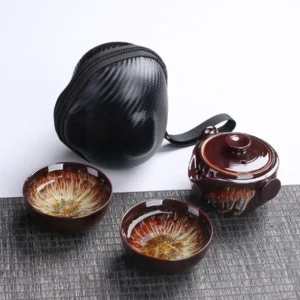 Portable kiln change glaze travel kung fu tea set with storage bag full view