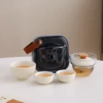 full set view of portable 3.4oz travel gongfu tea set with carry bag