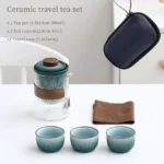 full set of portable glass ceramic travel tea set 10.1oz with carry bag