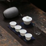 Portable matte white ceramic kung fu travel tea set complete with carrying case