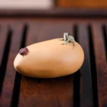 handcrafted purple clay frog and beetle tea pet dry view