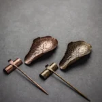 Handcrafted purple copper lotus leaf tea scoop set full view