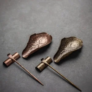 Handcrafted purple copper lotus leaf tea scoop set full view