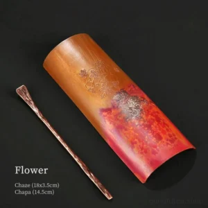 hand carved flower pattern purple copper silver plated tea scoop chaxi set