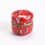 red floral double sealed tea canister matcha storage tin