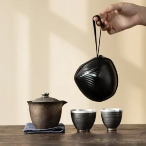 full set of retro ceramic portable kung fu travel tea set with carrying bag unfolded