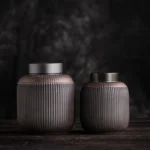 retro ceramic tea canister with double metal airtight lid, tea storage canister for loose leaf tea