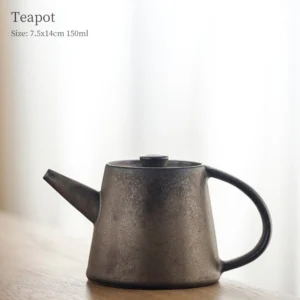 handmade retro dark ceramic chinese teapot 5.1oz full view