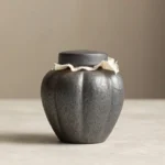 handcrafted retro pumpkin ceramic airtight tea canister full product view