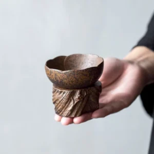 handcrafted rustic ceramic tea strainer with tree stump holder plum blossom holes