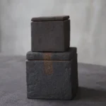 rustic dark gray textured ceramic tea canister for loose leaf tea storage stone finish