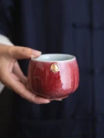 Set of 2 handcrafted Chinese wedding red ceramic tea cups with gold detailing gift box