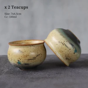 Set of 2 hand-painted chawan style A 3.4oz rustic ceramic Chinese tea bowls