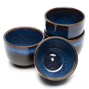 Set of 4 gradient blue Jian Zhan Chinese tea cups 5oz full set view