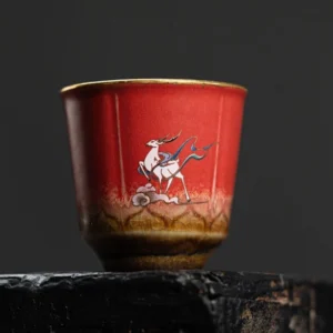set of 4 hand painted lucky deer chinese tea cups full set view