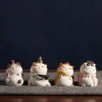 Set of 4 traditional chinese style cute cat resin tea pet decorative figurines full view
