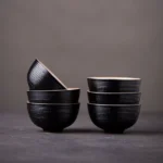 set of 6 chinese black vertical texture ceramic gongfu tea cups 1oz