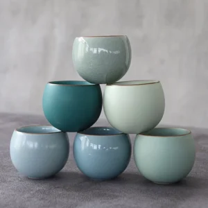 set of 6 handcrafted ceramic chinese tea cups for kung fu tea