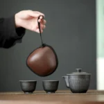 Full set of silver black ceramic portable kung fu travel tea set with travel case