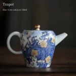 hand-painted starry sky blue wave gold floral chinese ceramic teapot main view