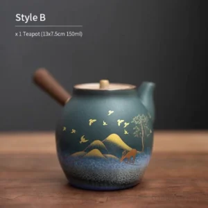 Hand Painted Starry Sky Chinese ceramic side handle teapot with golden nature landscape pattern