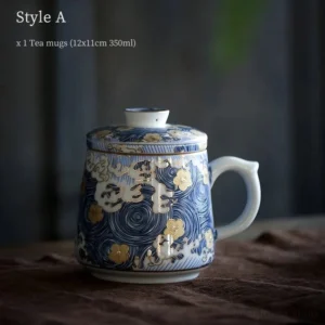 Starry Sky Enamel Style A Tea Mug with infuser and lid 11.8oz