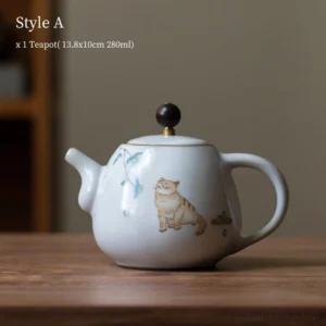 Style A cute cat hand-painted chinese ceramic teapot 9.9oz with crackle texture