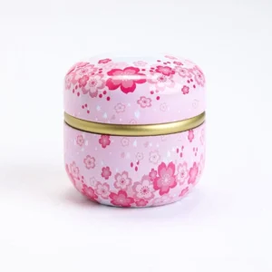 style A floral print sealed matcha tea canister airtight metal tea storage