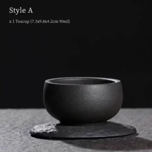 style a rounded handcrafted black clay chawan tea bowl