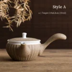 handmade speckled tan chinese ceramic side handle teapot with built in metal filter