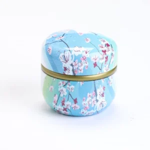 light blue floral airtight metal tea canister matcha storage