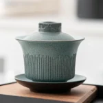 textured celadon ceramic gaiwan 4.7oz traditional chinese tea set full view