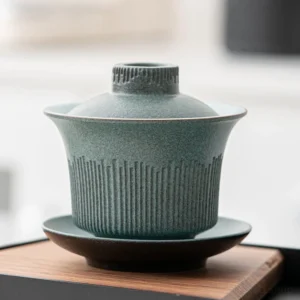 textured celadon ceramic gaiwan 4.7oz traditional chinese tea set full view