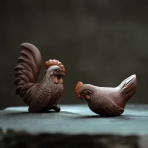 2-piece set handmade rooster hen chicken tea pet zisha purple clay chinese tea table decor