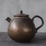 full view of vintage bronze effect handcrafted chinese ceramic teapot 8.8oz