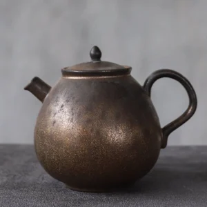 full view of vintage bronze effect handcrafted chinese ceramic teapot 8.8oz