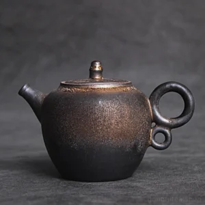 full side view of 4.2oz one-of-a-kind vintage chinese gilded ceramic gongfu teapot