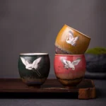 vintage chinese hand painted crane ceramic chinese tea cup 3.7oz full product view