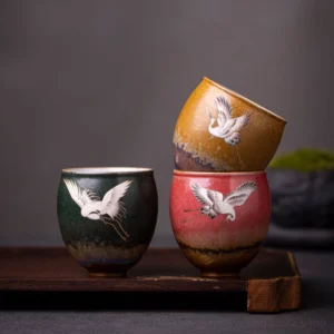 vintage chinese hand painted crane ceramic chinese tea cup 3.7oz full product view
