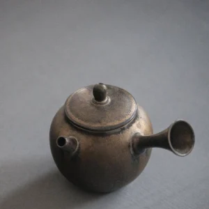 vintage chinese side handle ceramic teapot dark bronze finish main view