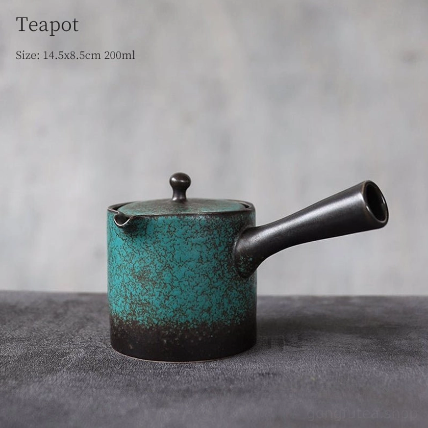 top view of vintage chinese ceramic teapot showing opening and built-in stainless steel filter