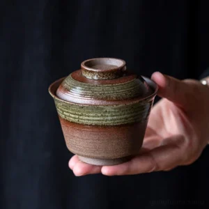 handcrafted vintage clay gaiwan full side view