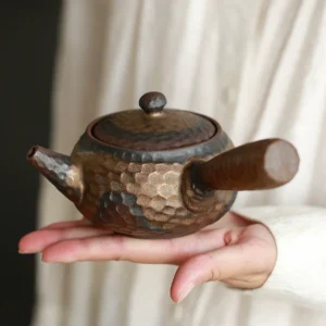 vintage handmade chinese clay side handle teapot hammered kiln changed